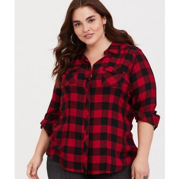 torrid Tops - Torrid Red Plaid Button-Up Long Sleeve Shirt NWT